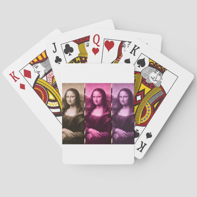 Mona Lisa Animal Print Purple Pink Chocolate Playing Cards (Back)