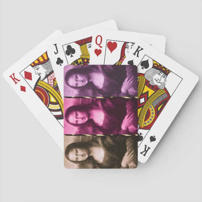 Mona Lisa Animal Print Purple Pink Chocolate Playing Cards (Back)