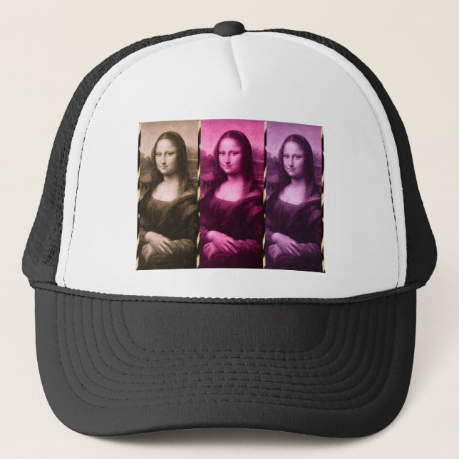 Mona Lisa Animal Print Purple Pink Chocolate Trucker Hat (Front)