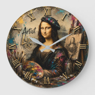 Mona Lisa Artist Funny Painter Studio Large Clock
