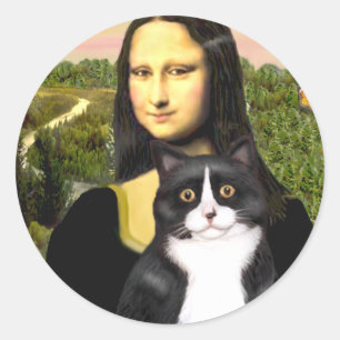 Mona Lisa - black and white cat Classic Round Sticker