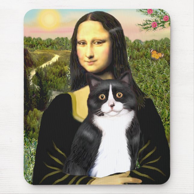 Mona Lisa - black and white cat Mouse Mat (Front)