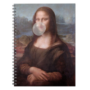 Mona Lisa blowing a gray bubble gum Notebook