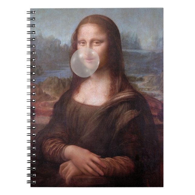 Mona Lisa blowing a gray bubble gum Notebook (Front)