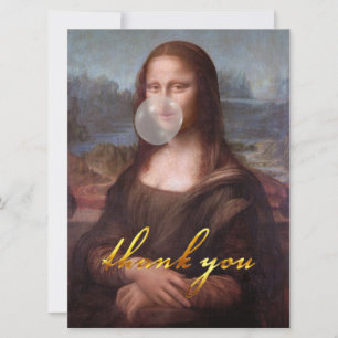 Mona Lisa blowing a grey bubble gum