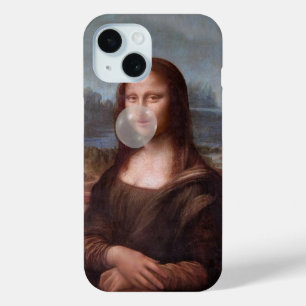 Mona Lisa blowing a grey bubble gum iPhone 15 Case