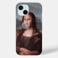 Mona Lisa blowing gray bubble gum