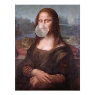 Mona Lisa blowing gray bubble gum Photo Print