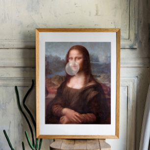 Mona Lisa blowing gray bubble gum Photo Print