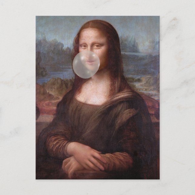 Mona Lisa blowing gray bubble gum Postcard (Front)