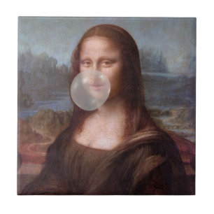 Mona Lisa blowing gray bubble gum Tile