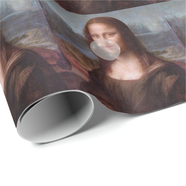 Mona Lisa blowing gray bubble gum Wrapping Paper (Roll Corner)