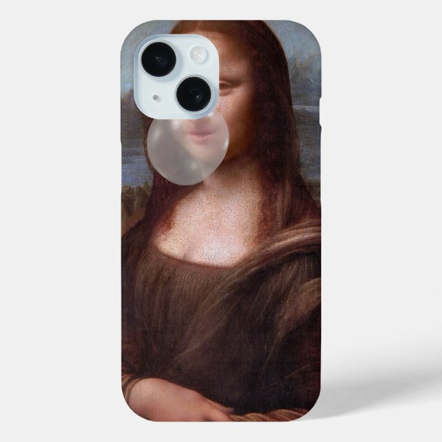 Mona Lisa blowing grey bubble gum Case-Mate iPhone Case (Back)