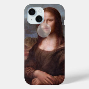Mona Lisa blowing grey bubble gum iPhone 15 Case
