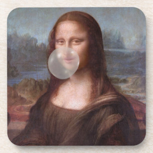 Mona Lisa blowing grey bubble gum Coaster