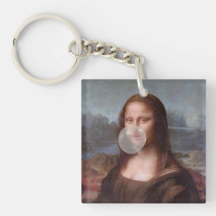 Mona Lisa blowing grey bubble gum Key Ring