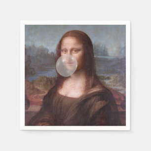 Mona Lisa blowing grey bubble gum Napkin