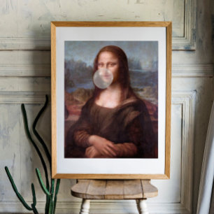 Mona Lisa blowing grey bubble gum Photo Print