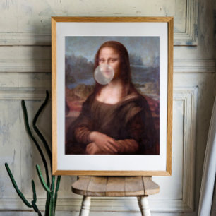 Mona Lisa blowing grey bubble gum Photo Print