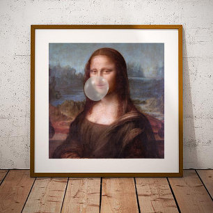 Mona Lisa blowing grey bubble gum Poster