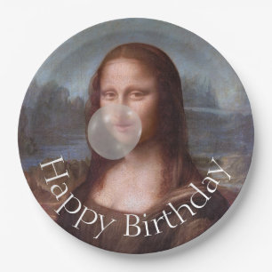 Mona Lisa blowing gum Happy birthday Paper Plate