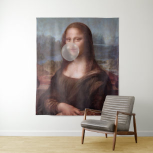 Mona Lisa blowing large bubble gum  Tapestry