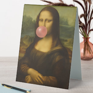 Mona Lisa Blowing Pink Bubble Gum