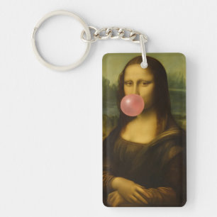 Mona Lisa Blowing Pink Bubble Gum Key Ring