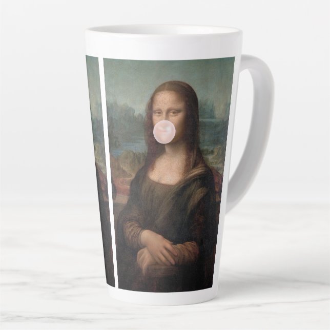 Mona Lisa Blowing Pink Bubble gum  Latte Mug (Right Angle)