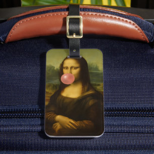 Mona Lisa Blowing Pink Bubble Gum Luggage Tag