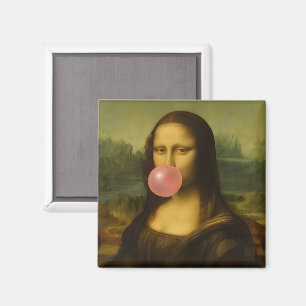 Mona Lisa Blowing Pink Bubble Gum Magnet