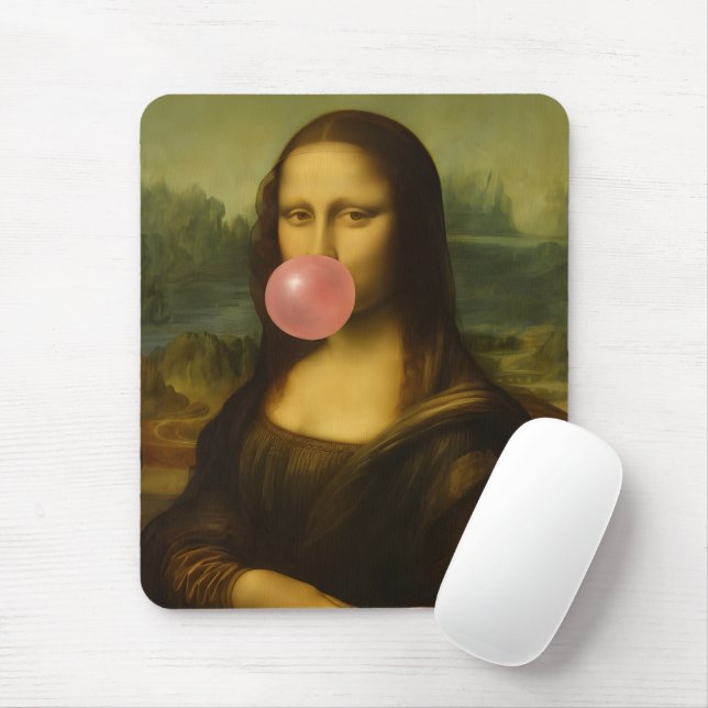 Mona Lisa Blowing Pink Bubble Gum Mouse Mat (With Mouse)