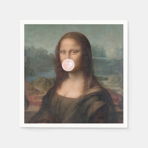 Mona Lisa Blowing Pink Bubble gum    Napkin