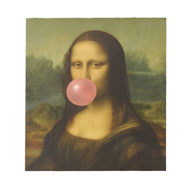 Mona Lisa Blowing Pink Bubble Gum Notepad (Front)