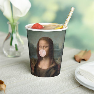 Mona Lisa Blowing Pink Bubble gum Paper Cups