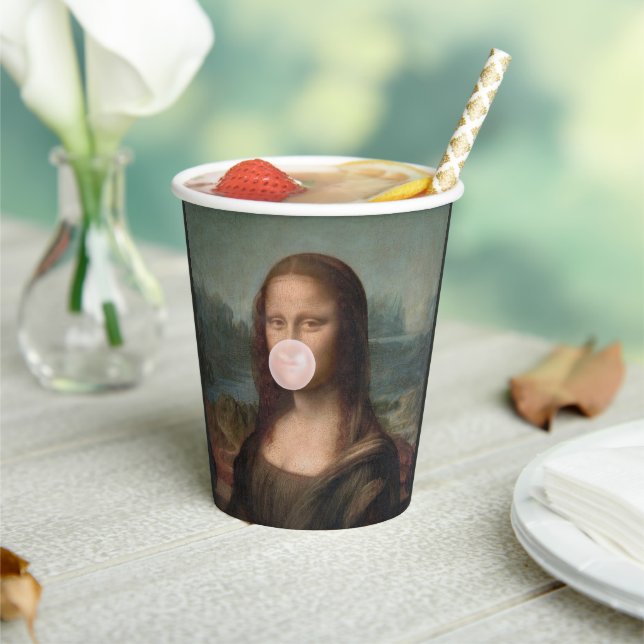 Mona Lisa Blowing Pink Bubble gum  Paper Cups (Insitu)