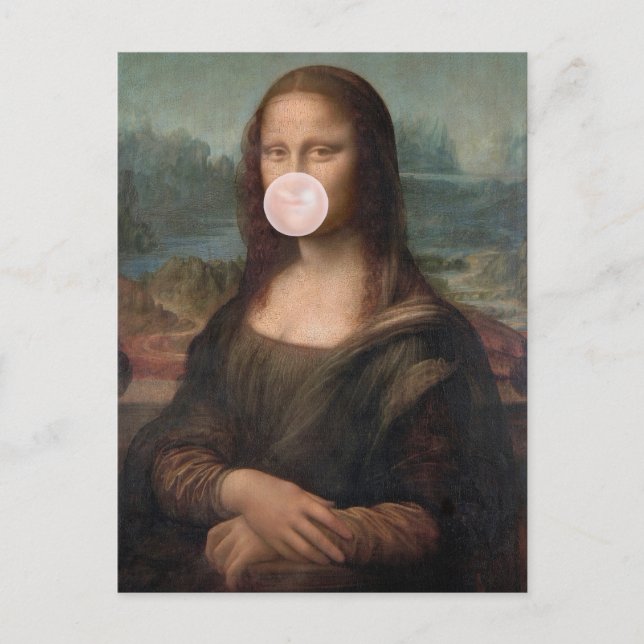 Mona Lisa Blowing Pink Bubble gum  Postcard (Front)