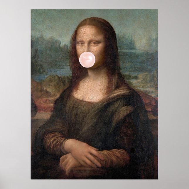 Mona Lisa Blowing Pink Bubble gum  Poster (Front)