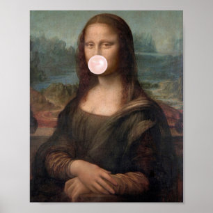 Mona Lisa Blowing Pink Bubble gum Poster