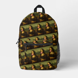Mona Lisa Blowing Pink Bubble Gum Printed Backpack