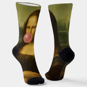Mona Lisa Blowing Pink Bubble Gum Socks