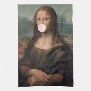 Mona Lisa Blowing Pink Bubble gum    Tea Towel