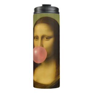 Mona Lisa Blowing Pink Bubble Gum Thermal Tumbler