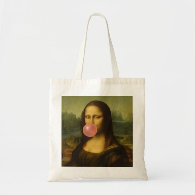 Mona Lisa Blowing Pink Bubble Gum Tote Bag (Front)