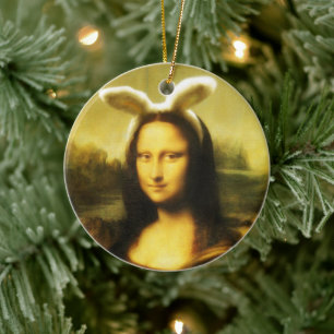 Mona Lisa Bunny Ears Easter Ceramic Tree Decoration