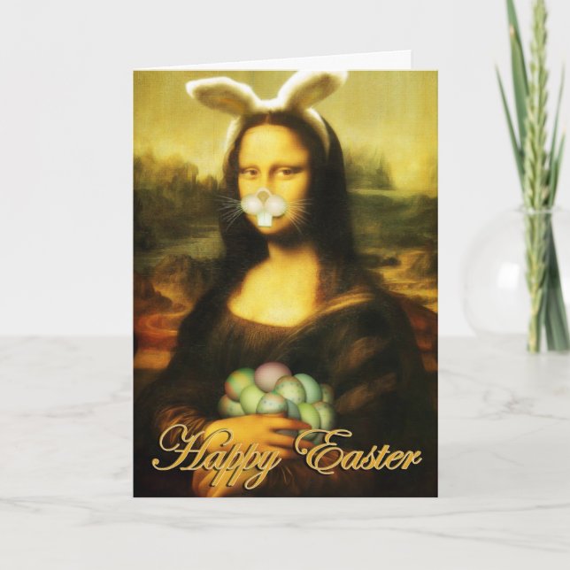 Mona Lisa Bunny Ears Easter Holiday Card (Front)