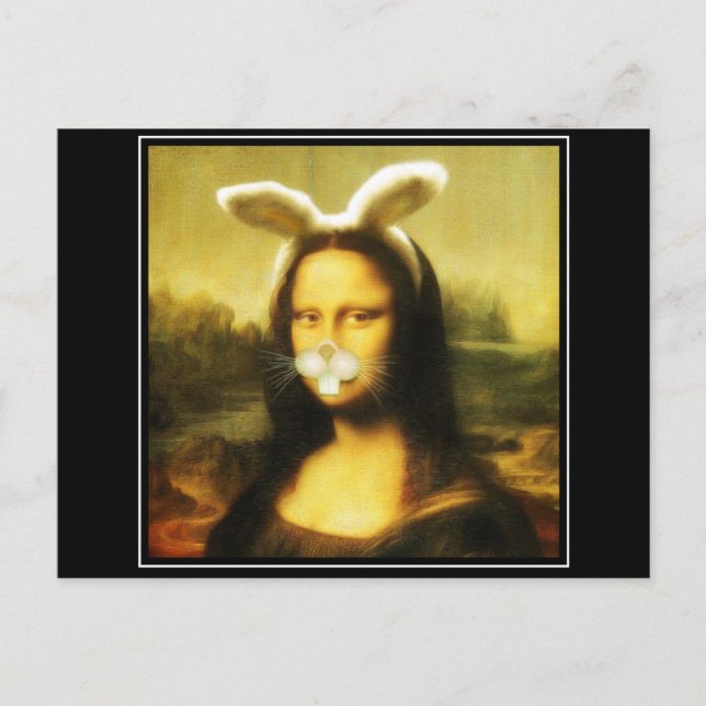 Mona Lisa Bunny Ears Easter Holiday Postcard (Front)