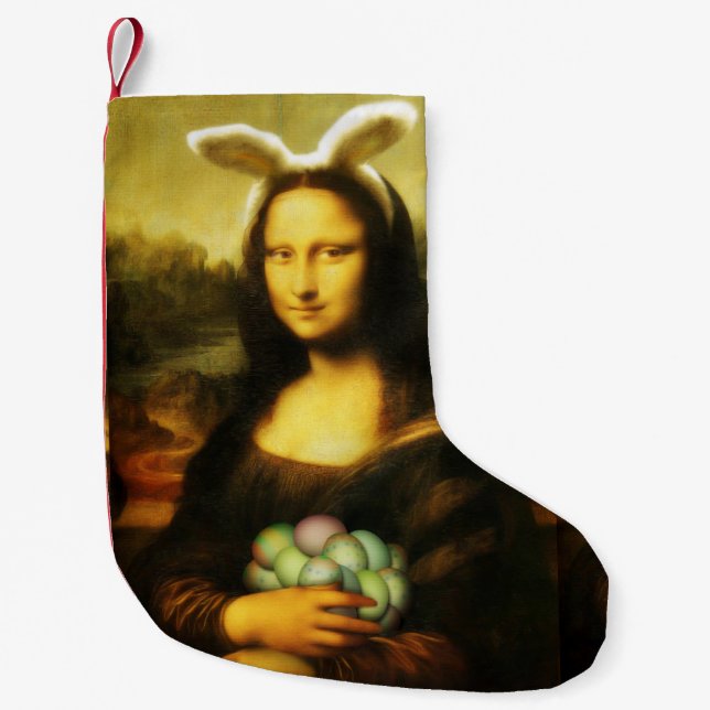 Mona Lisa Bunny Ears Easter Small Christmas Stocking (Front)