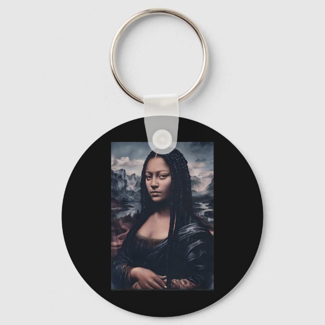 Mona Lisa By Alphaone Black Afro Queen Black Histo Key Ring (Front)
