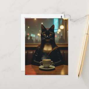 Mona Lisa Cat in a Coffee shop Postcard